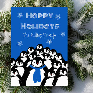 Cartes Pour Fêtes Annuelles Pingouin Vacances personnalisé Bleu