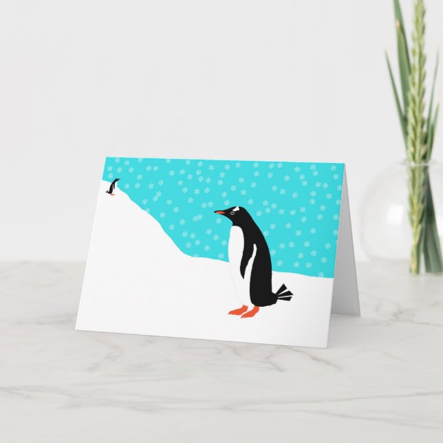 Cartes Pour Fêtes Annuelles Pingouins dans la neige (Devant)