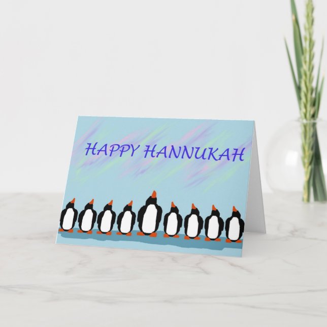 Cartes Pour Fêtes Annuelles Pingouins de Hannukah (Devant)