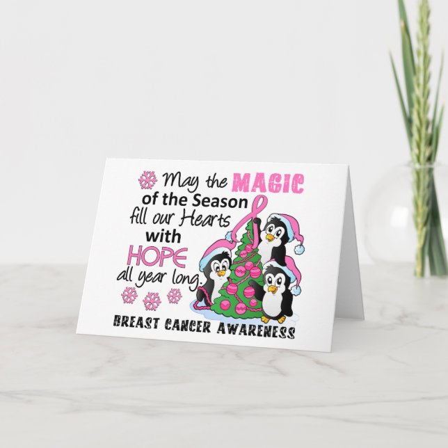 Cartes Pour Fêtes Annuelles Pingouins de Noël Cancer du sein (Devant)