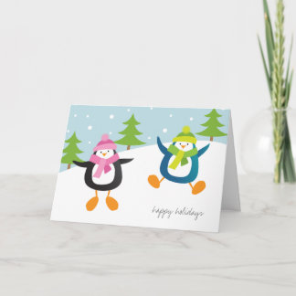 Cartes Pour Fêtes Annuelles Pingouins heureux dans la neige bonnes fêtes