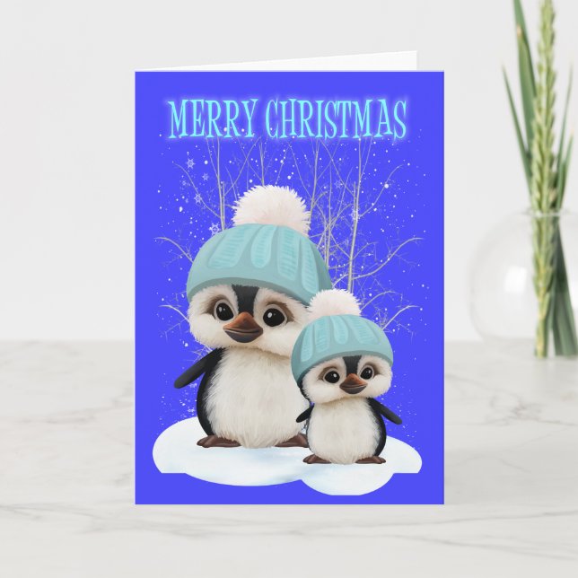 Cartes Pour Fêtes Annuelles Pingouins mignons de Noël de Little Boy (Devant)