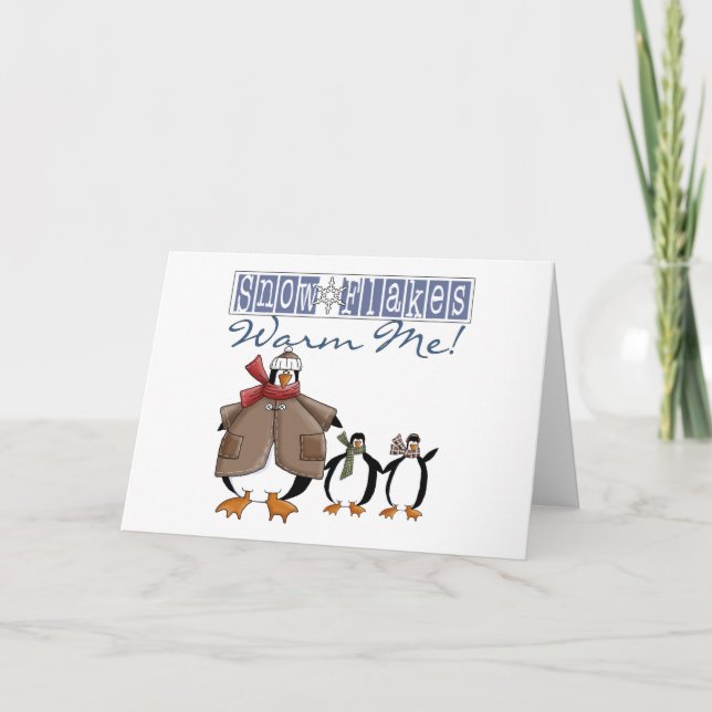Cartes Pour Fêtes Annuelles Pingouins Snowflakes Chaleureux Me Holiday (Devant)