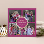 Cartes Pour Fêtes Annuelles Pink and Cream Christmas 4 Square Photos Collage<br><div class="desc">Send your family and friends an elegant Christmas card with your favorite photos. Flip the card over to reveal a beautiful damask pattern on the back of the card.</div>