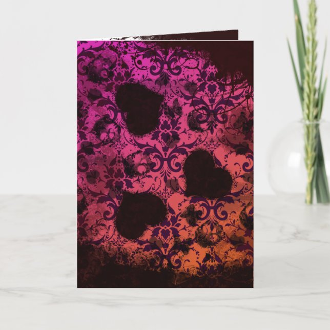 Cartes Pour Fêtes Annuelles Pink and Orange Grunge Damask Valentine (Devant)