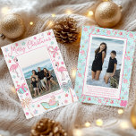 Cartes Pour Fêtes Annuelles Pink & Aqua Flamant rose Beach Photo de Noël<br><div class="desc">PreppyPrint.com - Célébrez Noël avec style! Ajoutez votre touche personnalisée à ces cartes de Noël. Transférez aussi ce design sur les produits de votre choix ! Cliquez sur la case sous "Logo Zazzle" pour retirer le logo Zazzle de l'arrière de la carte. Veuillez visiter mon magasin de créateurs, PreppyPrint.com, pour...</div>