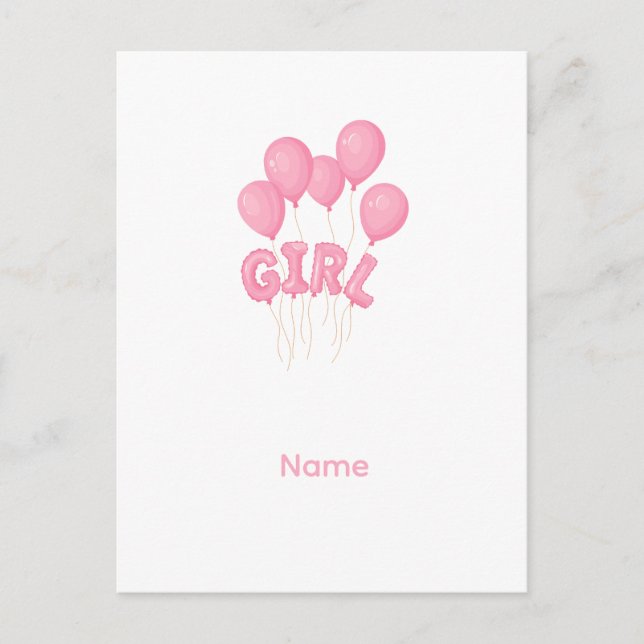 Cartes Pour Fêtes Annuelles Pink Baby Girl Balloon Celebration - Cute Nursery  (Devant)