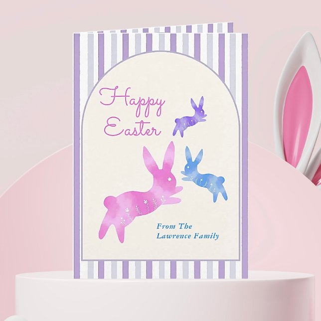 Cartes Pour Fêtes Annuelles Pink Blue Purple Watercolor Bunny Custom Easter   (Créateur téléchargé)