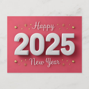 Cartes Pour Fêtes Annuelles Pink Bonne année 2025 3D étoiles