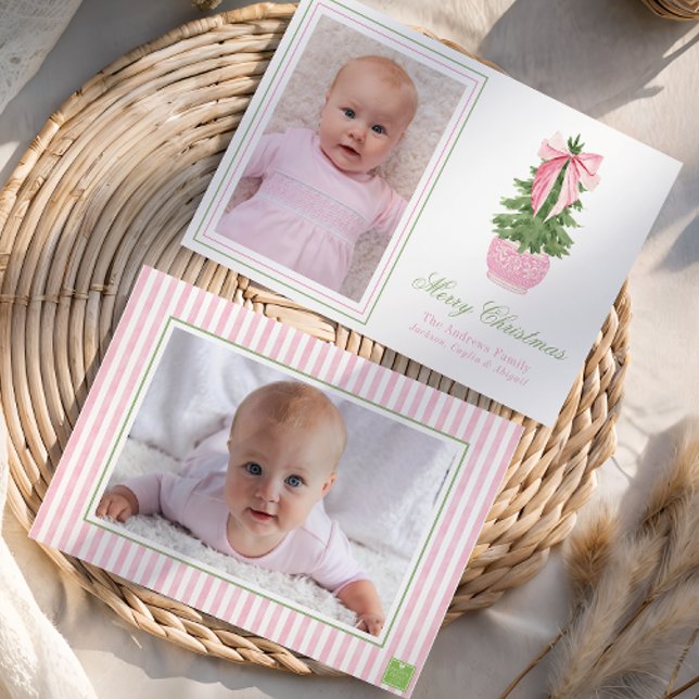 Cartes Pour Fêtes Annuelles Pink Bow Ginger Jar Christmas Tree Photo (Créateur téléchargé)