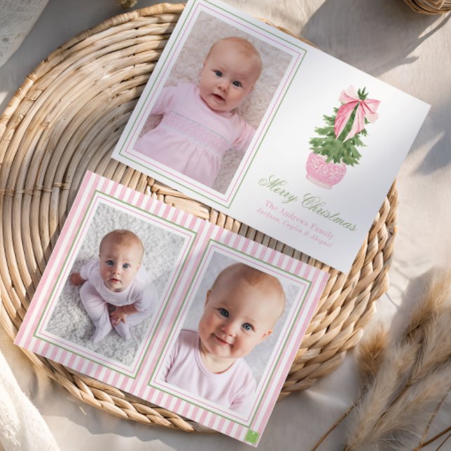 Cartes Pour Fêtes Annuelles Pink Bow Ginger Jar Christmas Tree Photo (Créateur téléchargé)