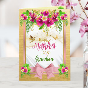 Cartes Pour Fêtes Annuelles Pink Bow Tropical Floral Mothers Day Personnalisab
