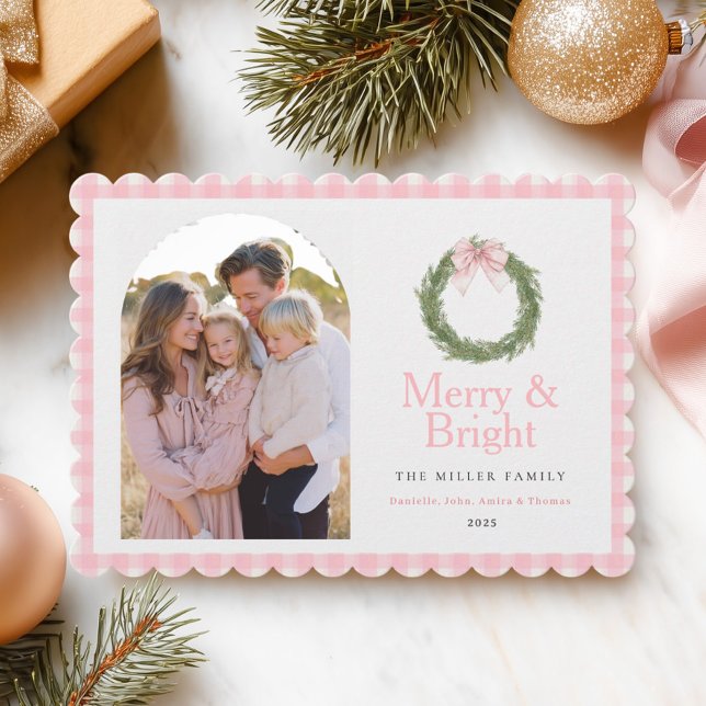 Cartes Pour Fêtes Annuelles Pink Bow Wreath Christmas (Créateur téléchargé)