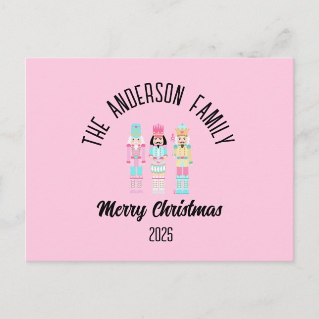 Cartes Pour Fêtes Annuelles Pink Christmas Nutcracker Pastel Personalized Name (Devant)