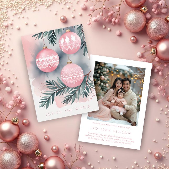 Cartes Pour Fêtes Annuelles Pink Christmas Ornament Nordic Scandinavian Style  (Pink Christmas Tree Ornament Nordic Scandinavian Style Holidays Cards with Back Photo. )