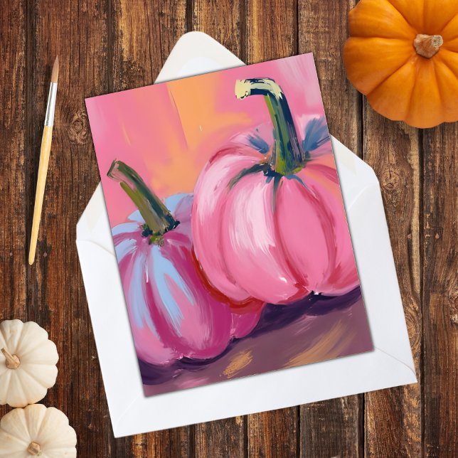 Cartes Pour Fêtes Annuelles Pink Citrouille Aquarelle Automne Vacances (Créateur téléchargé)