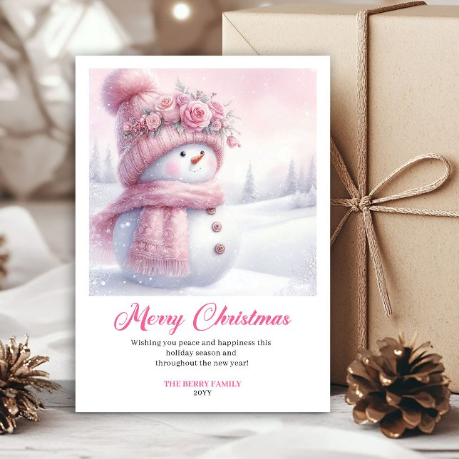 Cartes Pour Fêtes Annuelles Pink coquette snowman kids card editable instant (Pink coquette snowman kids card editable instant)