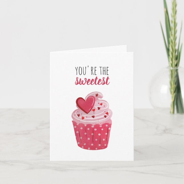 Cartes Pour Fêtes Annuelles Pink Cupcake Sweetest Valentine (Devant)