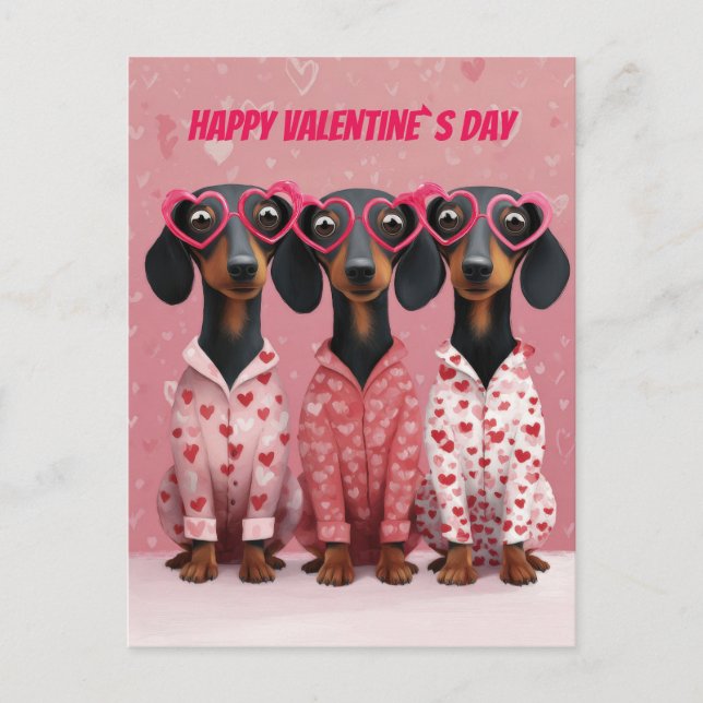 Cartes Pour Fêtes Annuelles  Pink Dachshund Valentine’s Day Card (Devant)