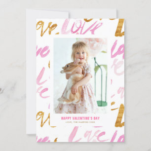 Cartes Pour Fêtes Annuelles Pink et Faux Gold Foil Love Valentines Day
