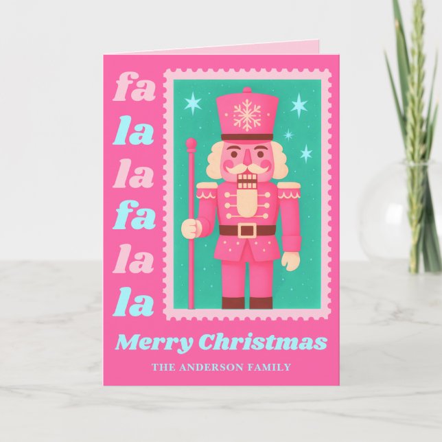 Cartes Pour Fêtes Annuelles Pink Fa La La Nutcracker Timbre de Noël (Devant)
