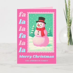 Cartes Pour Fêtes Annuelles Pink Fa La La Snowman Noël Postage Timbre