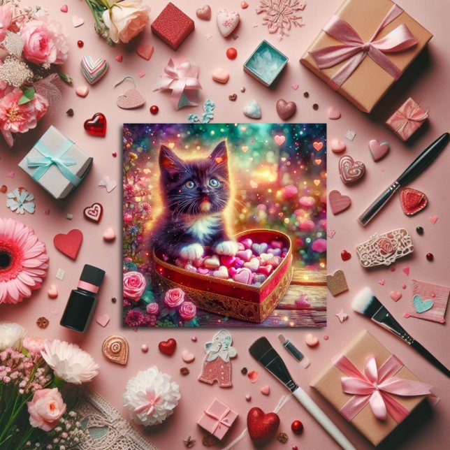 Cartes Pour Fêtes Annuelles Pink Floral Tuxedo Kitten Imaginaire de coeur Vale (Créateur téléchargé)