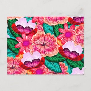 Cartes Pour Fêtes Annuelles Pink Folkart Fleurs de fleurs d'été