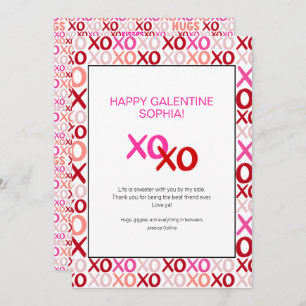 Cartes Pour Fêtes Annuelles Pink Galentine's Day XOXO Moderne meilleur ami Nom