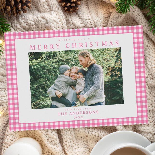 Cartes Pour Fêtes Annuelles Pink Gingham Christmas Photo (Créateur téléchargé)