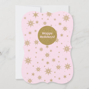 Cartes Pour Fêtes Annuelles Pink & Gold Foil Joyeuses vacances avec Snowflakes