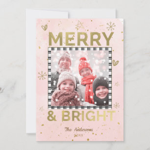 Cartes Pour Fêtes Annuelles Pink Gold MERRY & BRIGHT Holiday Doodle Photo
