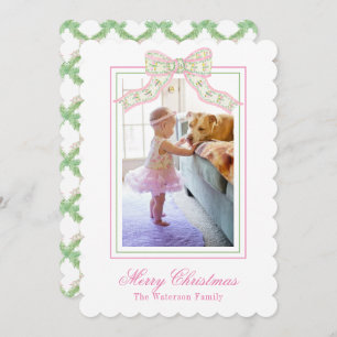 Cartes Pour Fêtes Annuelles Pink & Green Christmas Butterfly Bow Photo