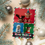 Cartes Pour Fêtes Annuelles Pink Green Retro Merry Woofmas Photo Collage<br><div class="desc">Thème de chien Joyeux carte photo de Noël avec rayures en rose,  vert,  rouge et blanc avec Merry Woofmas écrit sous trois photos de vous chien(s) dans une police super rétro en rouge,  rose et vert.</div>