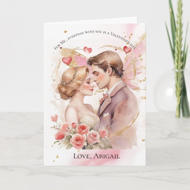 Cartes Pour Fêtes Annuelles Pink Heart couple Valentine's day card pour elle (Devant)