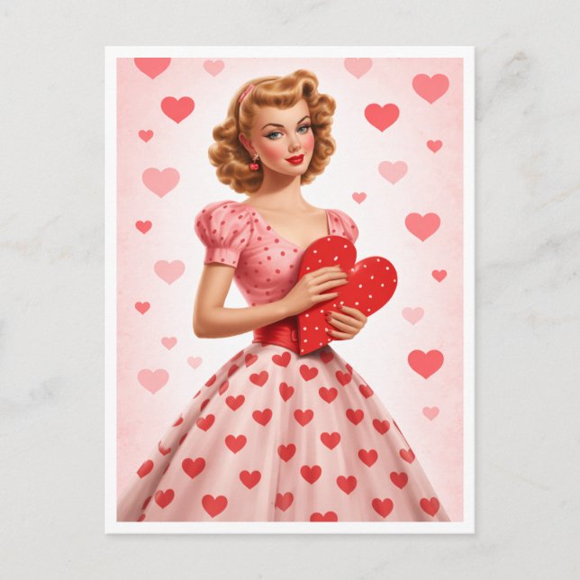 Cartes Pour Fêtes Annuelles Pink Heart Retro Love Design Postcard (Devant)