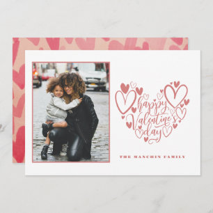 Cartes Pour Fêtes Annuelles Pink Hearts Family Photo Heureuse Sainte-Valentin