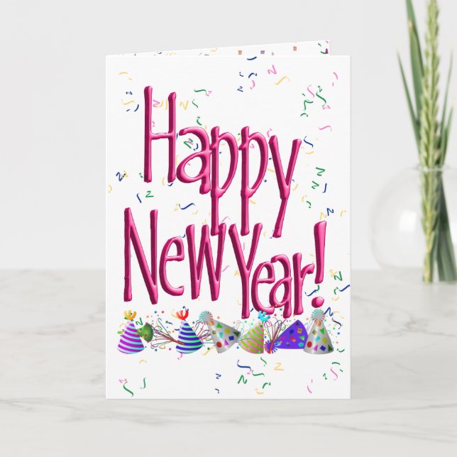 Cartes Pour Fêtes Annuelles Pink HEUREUX NOUVEL AN ! (Devant)