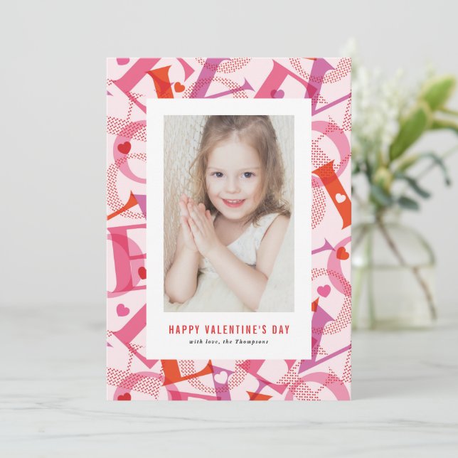 Cartes Pour Fêtes Annuelles Pink LOVE Typographie Photo Heureuse Sainte-Valent (Debout devant)