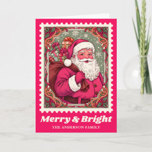 Cartes Pour Fêtes Annuelles Pink Merry & Bright Père Noël Christmas Postage Ti
