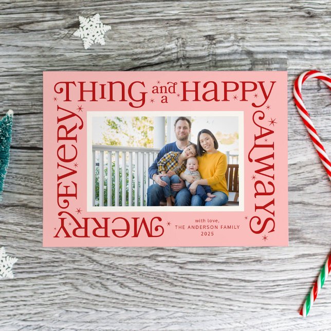 Cartes Pour Fêtes Annuelles Pink Merry Everything and Happy Always Photo (Créateur téléchargé)