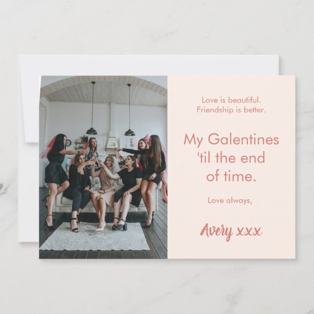 Cartes Pour Fêtes Annuelles Pink Modern Photo Friendship Galentine's Day Card (Devant)
