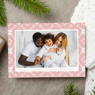 Cartes Pour Fêtes Annuelles Pink Nordic Snowflake Motif Photo