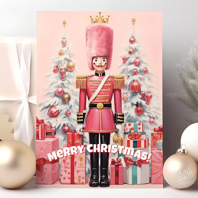 Cartes Pour Fêtes Annuelles Pink Nutcracker Joyeux Noël (Créateur téléchargé)