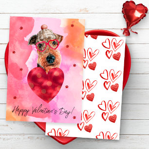 Cartes Pour Fêtes Annuelles Pink Orange Airedale Valentine's Day Cadeau chien