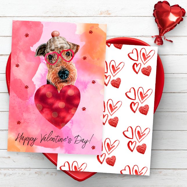 Cartes Pour Fêtes Annuelles Pink Orange Airedale Valentine's Day Cadeau chien (Créateur téléchargé)