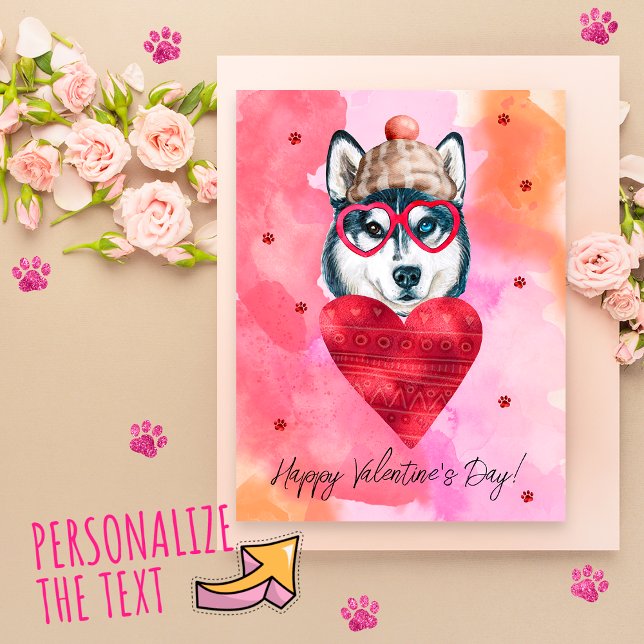 Cartes Pour Fêtes Annuelles Pink Orange Husky Valentine's Day Don (Créateur téléchargé)