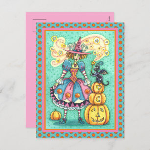CARTES POUR FÊTES ANNUELLES PINK PARTY WITCH EST HALLOWEEN MAGIQUE, CHAT NOIR