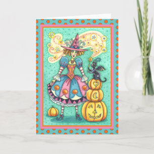 CARTES POUR FÊTES ANNUELLES PINK PARTY WITCH EST HALLOWEEN MAGIQUE, CHAT NOIR