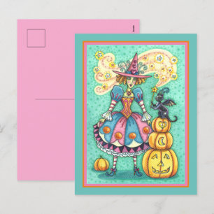 CARTES POUR FÊTES ANNUELLES PINK PARTY WITCH EST HALLOWEEN MAGIQUE, CHAT NOIR